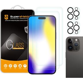 Supershieldz (2 Pack) Designed for iPhone 15 Pro Max (6.7 inch) + Camera Lens Tempered Glass Screen Protector, Anti Scratch, Bubble Free
