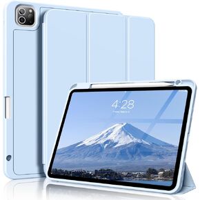 Case for iPad Pro 11 Inch 4th/3rd/2nd Generation (2022/2021/2020) with Pencil Holder, Slim Trifold Smart Cover with Soft TPU Back, Support 2nd Gen Pencil Charging [Auto Sleep/Wake], Grey Purple