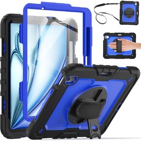 for iPad Air 11-Inch Case M2 2024, Shockproof Case for iPad Air 6th Generation 11 Inch with Screen Protector/Pencil Holder/Kickstand [Hand & Shoulder Strap],Orange