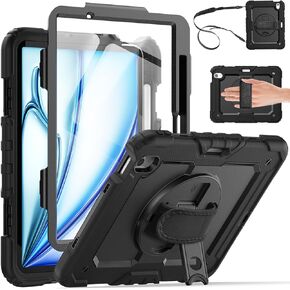 for iPad Air 11-Inch Case M2 2024, Shockproof Case for iPad Air 6th Generation 11 Inch with Screen Protector/Pencil Holder/Kickstand [Hand & Shoulder Strap],Orange in Saudi Arabia