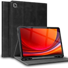 for Samsung Galaxy Tab A9+ 10.9 inch Case with S Pen Holder 2023 Model(SM-X216B/X210/X218) Genuine Leather Cover Protective Shell,Auto Wake/Sleep.Black
