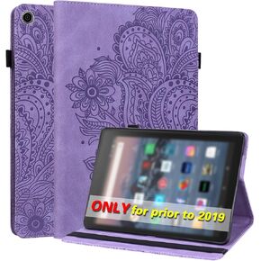 for Kindle Fire HD 10 Case 9th/7th/5th Generation 10.1" (2019/2017/2015),Embossed Peacock Flower Pattern PU Leather Folio Wallet Shockproof Cover with Pencil Holder Elastic Band 10.1" - Purple