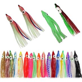 Squid Skirt Saltwater Octopus Skirts, 50pcs Fishing Squid Lures Soft Plastic Octopus Lures Trolling Lures Bait for Sea Bass Salmon Trout Tuna