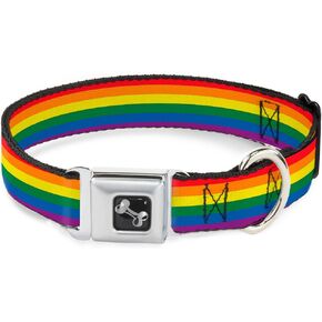 Buckle-Down Dog Collar Seatbelt Buckle Flag Pride Rainbow 15 to 26 Inches 1.0 Inch Wide, L - Fits 15-26" - 1.0" Wide, Multicolor (DC-W30693-L)