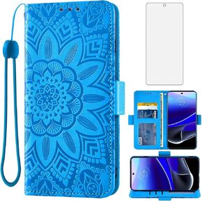 Asuwish Phone Case for Moto G Stylus 2022 4G Wallet Cell Cover with Screen Protector Lanyard Wrist Strap Mandala Flower Zipper Card Holder Stand Motorola GStylus XT2211DL XT2211 Women Girls Purple
