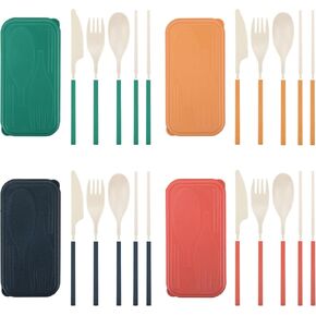 JEPELUS 4PCS Collapsible Utensil Sets for Lunch Box, Reusable Cutlery Set with Case, Travel Utensils Outdoor, Lunch Utensils Set for Work Travel Home School, Portable Utensils Adult