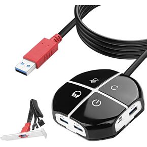 MEIRIYFA Desktop Computer Power Switch Button, External PC Computer Case Switch with 3 USB Ports, Power On/Reset, Audio Microphone Port, Type C Power Supply Port for Home, Office Internet - 110CM