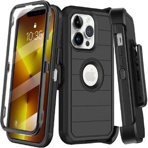 for iPhone 13 Pro Max Case with Belt Clip Holster & Kickstand,2X Screen Protector,Heavy Duty Shockproof Drop Protection Military Grade Full Body Rugged Phone Cover (6.7 Inch)