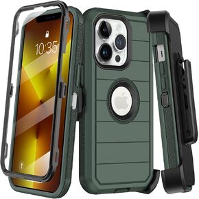 for iPhone 13 Pro Max Case with Belt Clip Holster & Kickstand,2X Screen Protector,Heavy Duty Shockproof Drop Protection Military Grade Full Body Rugged Phone Cover (6.7 Inch)