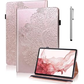 Case for Samsung Galaxy Tab S9 FE 5G 10.9 Inch/Tab S9 11 Inch 2023, PU Leather Multi-Angle Viewing Protective Cover with Card Slots Hand Strap for Samsung Galaxy Tab S9 FE Case - Brown