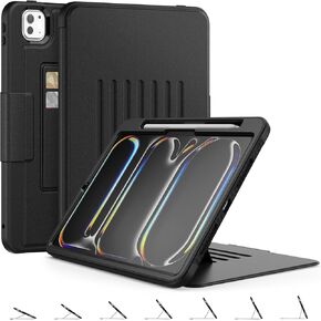 ZOVEEK 2024 iPad Pro 11 Inch Case M4 (5th Generation) with Pencil Holder, Multi-Angles Stand Protective Cover Supports Auto Wake/Sleep, Supports Apple Pencil Pro Magnetic Charging (Black)