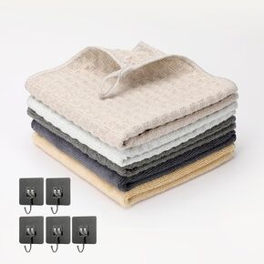 AIEVE 5 Pack Barista Cleaning Towel Set with Adhesive Hooks,12"x12" Mirco Fiber and Waffle Weave Cloths,Coffee Countertop Cleaning Accessories for Steam Wand, Espresso Machine, Sprayhead