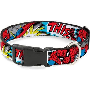Dog Collar Plastic Clip Spider Man Action Verbiage 9 to 15 Inches 1.0 Inch Wide
