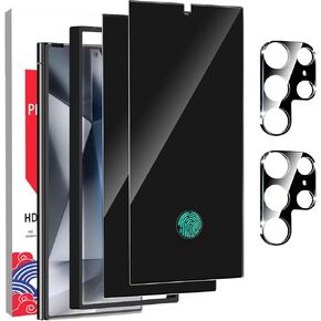 2 Pcs Privacy Screen Protector for Samsung Galaxy S24 Ultra Anti-Spy + 2 Pcs Camera Lens Protector,Anti Peeping Tempered Glass with Installation Frame Ultrasonic Fingerprint Support