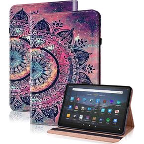حافظة لجهاز Kindle Fire HD 10 & 10 Plus Tablet (الجيل 13/11، إصدار 2023/2021) مقاس 10.1 بوصة - حافظة قابلة للطي من جلد البولي يوريثان مع شريط مطاطي وفتحات/حامل للبطاقات، وغطاء حامل متعدد الزوايا - نمر أبيض
