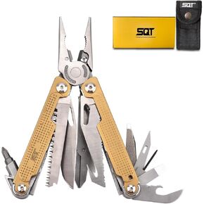 SQT2048 20-in-1 Multitool, Gifts for Men, Foldable & Self-Locking, Professional Multitool for DIY, Outdoor Camping, and Home Repairs, Gold