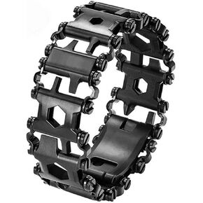 Survival Multitools Silver Bracelet for Men,29 in 1 Stainless Steel Multifunction Bracelet Outdoor Multitools Bracelet Travel Friendly Wearable Tread Bracelet for Sailing/Travel (Black)