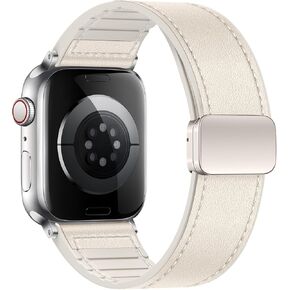 Genuine Leather Bands Compatible with Apple Watch Band 44mm 45mm 46mm 49mm for Men Women,Adjustable Magnetic Strap Top Grain Leather Wristband for iWatch Series 10 9 8 7 6 5 4 SE Ultra/Ultra 2