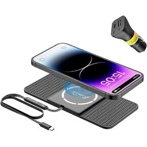 POLMXS Wireless car Charger Magnetic Wireless Charging pad 15W Fast Wireless Phone Charger car Cell Phone coldless Chargers Compatible with iphone12/13/14/15 Series airpod Charger (C11L)
