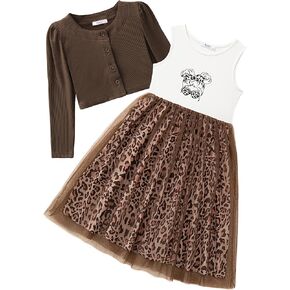 Arshiner Toddler Tutu Dress and Knit Cardigan Girls Fall Party Tulle Dresses and Long Sleeve Shrug Set