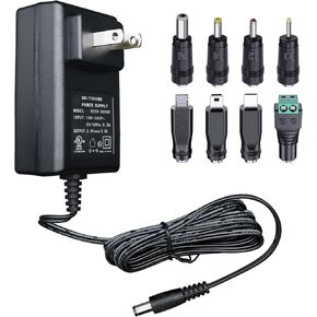 UL Listed 5V 2A 10W DC Power Supply Adapter with 8 Tips, AC to DC 5Volt 2A 1A 1.5A Wall Plug Charger Replacement Power Cord for USB Hub TV Box Tablet Camera Speaker GPS Webcam Router and More