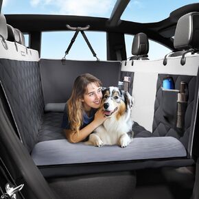 Back Seat Extender for Dogs，Hard Bottom Car Seat Cover with Pillow, Dog Car Seat Cover Car Seat Protector, Waterproof Pet Car Seat, Dog Hammock for Car, SUV, Truck