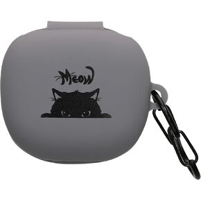 kwmobile Silicone Case Compatible with JBL Live Pro 2 TWS Case Cover - Meow Cat Grey/Black