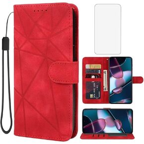 Case for Moto Edge+ 2022/Edge 30 Pro/Edge X30 XT2201 Wallet Case with Tempered Glass Screen Protector, Leather Flip Credit Card Holder Stand Phone Cover for Motorola Edge Plus 2022 Black