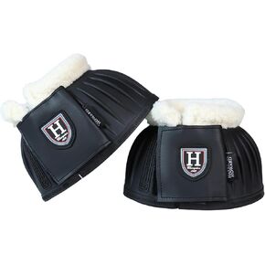 Harrison Howard Rubber Pull-on Bell Boots with Fleece Lining and Extra-Large Leather Touch-Close Tape Hoof Overreach Protection for Horses Sold in Pairs Light Grey XL