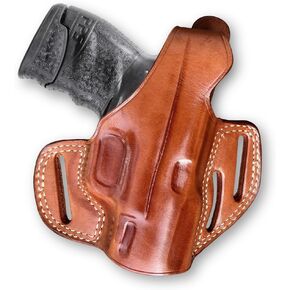 Premium Leather Three Slot Pancake Holster with Thumb Break for Walther PPS M2 9mm 3.18" Barrel, Right Hand Draw, Brown Color #1230#