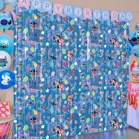 ديكورات الحفلات من Stich، قطعتان باللون الأزرق مع ستائر ذات أهداب من رقائق الزينة من Stich، ومستلزمات الحفلات ذات طابع Stich. in Saudi Arabia