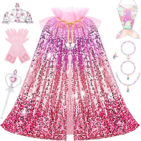 Meland Princess Dress Up for Girls 3-8, 11Pcs Mermaid Cape with Crown, Dress Up Clothes Birthday Gift Toys for Girls Toddlers in Saudi Arabia