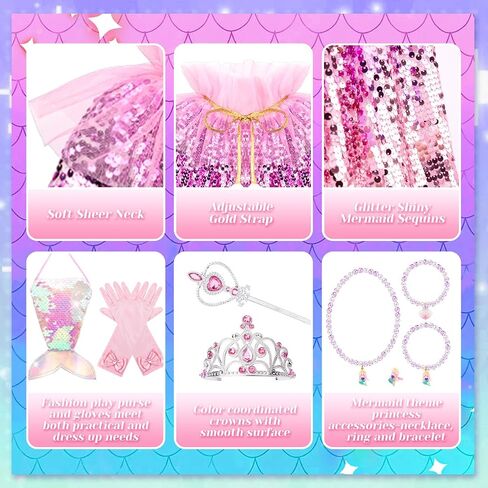 Meland Princess Dress Up for Girls 3-8, 11Pcs Mermaid Cape with Crown, Dress Up Clothes Birthday Gift Toys for Girls Toddlers in Saudi Arabia