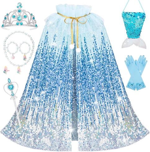 Meland Princess Dress Up for Girls 3-8, 11Pcs Mermaid Cape with Crown, Dress Up Clothes Birthday Gift Toys for Girls Toddlers in Saudi Arabia