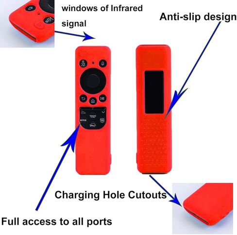 حافظة عن بعد لجهاز Samsung TV Remote 2023 New BN59-01432J BN59-01432A BN59-01432 TM2360E TM2361E غطاء حماية من السيليكون للتلفزيون الذكي بالطاقة الشمسية للتحكم عن بعد مع حبل يتوهج في الظلام - أزرق in Kuwait