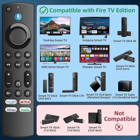 Replacement Voice Remote for Insignia/Toshiba/Hisense/AMZ/TCL/Pioneer Smart TVs/AMZ FireSmart Stick (4K, 4K Max, Lite, 2nd Gen, 3rd Gen) and Cube in Saudi Arabia