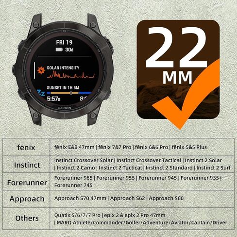 Compatible with Garmin Fenix 7 Band - 22mm Silicone Quick Fit Watch Bands for Fenix 8 47mm/Fenix 5/Fenix 6/6 Pro/Fenix 7 Pro/Forerunner 965/945/Approach S62/S60/Epix 2 Pro 47mm/Quatix 7 in Kuwait