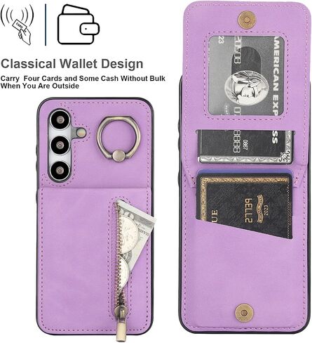 Asuwish Phone Case for Samsung Galaxy S24 5G Wallet Cover with Tempered Glass Screen Protector and Cell Accessories Zipper RFID Card Holder Slot Ring Stand Slim Flip S 24 24S GS24 G5 Women Men Purple in Saudi Arabia