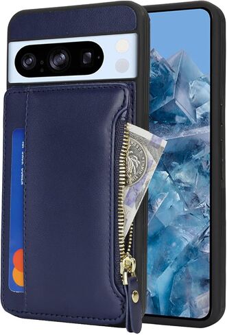 حافظة محفظة Cavor لهاتف Google Pixel 8 Pro، حافظة محفظة Pixel 8 Pro للنساء والرجال، حافظة هاتف لهاتف Pixel 8 Pro مع حامل بطاقة، حافظة جلدية بفتحات للبطاقات بسحاب - أزرق in Kuwait