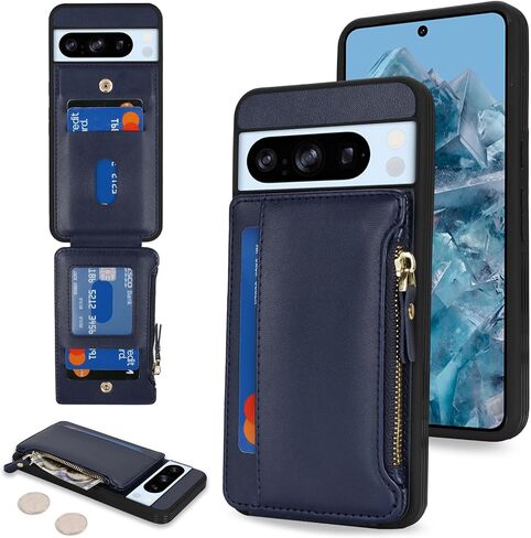 حافظة محفظة Cavor لهاتف Google Pixel 8 Pro، حافظة محفظة Pixel 8 Pro للنساء والرجال، حافظة هاتف لهاتف Pixel 8 Pro مع حامل بطاقة، حافظة جلدية بفتحات للبطاقات بسحاب - أزرق in Kuwait