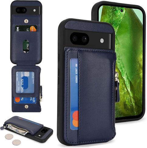 حافظة محفظة Cavor لهاتف Google Pixel 8 Pro، حافظة محفظة Pixel 8 Pro للنساء والرجال، حافظة هاتف لهاتف Pixel 8 Pro مع حامل بطاقة، حافظة جلدية بفتحات للبطاقات بسحاب - أزرق in Kuwait
