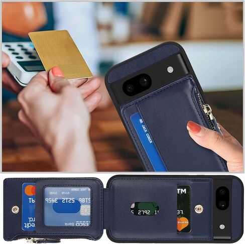 حافظة محفظة Cavor لهاتف Google Pixel 8 Pro، حافظة محفظة Pixel 8 Pro للنساء والرجال، حافظة هاتف لهاتف Pixel 8 Pro مع حامل بطاقة، حافظة جلدية بفتحات للبطاقات بسحاب - أزرق in Kuwait