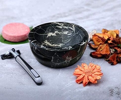 ShayVe Shaving Bowl for Shaving Soap & Cream — Granite Shave Bowl For Shaving Soap & Cream — Exquisite Heat Insulated Wet Shaving Kit Addition (Black) in Kuwait