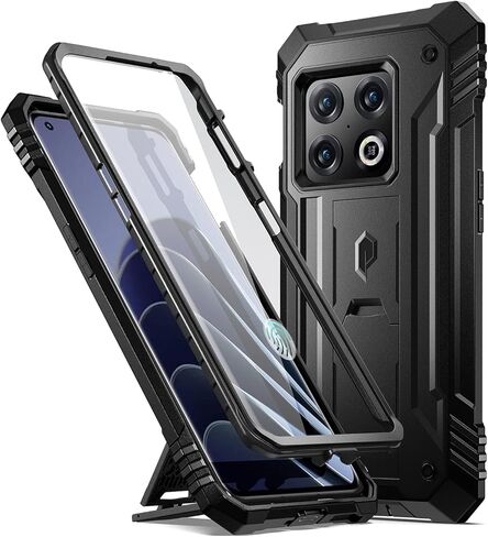 Poetic Revolution Case Compatible with OnePlus 10 Pro 5G, Built-in Screen Protector Work with Fingerprint ID, Full Body Rugged Shockproof Protective Cover Case with Kickstand, Black in Saudi Arabia