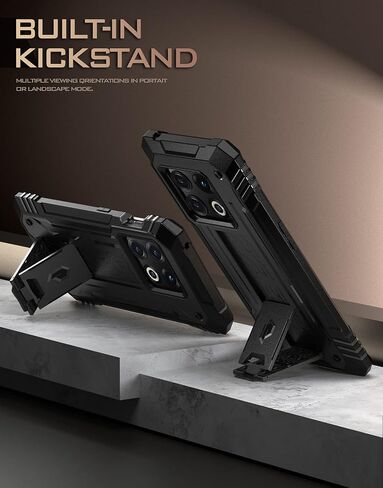Poetic Revolution Case Compatible with OnePlus 10 Pro 5G, Built-in Screen Protector Work with Fingerprint ID, Full Body Rugged Shockproof Protective Cover Case with Kickstand, Black in Saudi Arabia