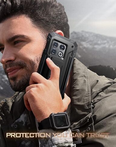 Poetic Revolution Case Compatible with OnePlus 10 Pro 5G, Built-in Screen Protector Work with Fingerprint ID, Full Body Rugged Shockproof Protective Cover Case with Kickstand, Black in Saudi Arabia