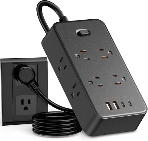 Power Strip Surge Protector with USB Ports, Extension Cord 6 Ft with 12 Outlets, 4 USB (2 USB-C) Flat Plug, Multi Plug Outlet Extender for Office and Home(Black) in Saudi Arabia