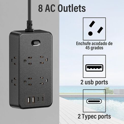 Power Strip Surge Protector with USB Ports, Extension Cord 6 Ft with 12 Outlets, 4 USB (2 USB-C) Flat Plug, Multi Plug Outlet Extender for Office and Home(Black) in Saudi Arabia