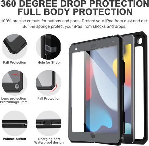 حافظة AICase 10.2 iPad 9th/ 8th/ 7th Generation 2021/2020/ 2019 IP68 مقاومة للماء مع واقي شاشة مدمج بحبل، حافظة متينة مقاومة للماء ومضادة للصدمات لجهاز Apple ipad 10.2 iPad 9th، 8th & 7th Gen in Saudi Arabia
