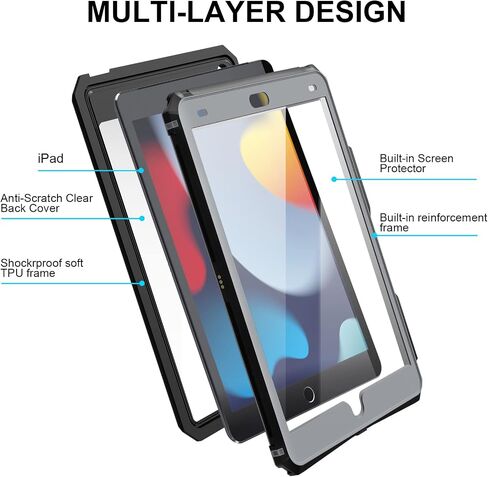 حافظة AICase 10.2 iPad 9th/ 8th/ 7th Generation 2021/2020/ 2019 IP68 مقاومة للماء مع واقي شاشة مدمج بحبل، حافظة متينة مقاومة للماء ومضادة للصدمات لجهاز Apple ipad 10.2 iPad 9th، 8th & 7th Gen in Saudi Arabia